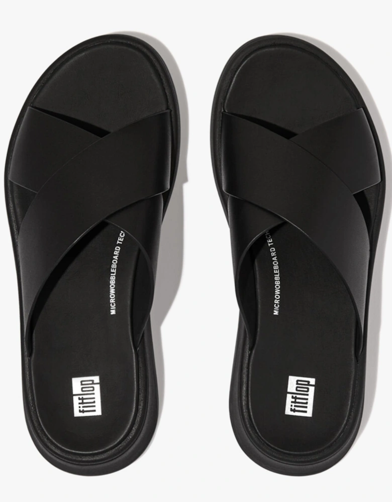 F-MODE LEATHER FLATFORM CROSS Womens Slides All Black