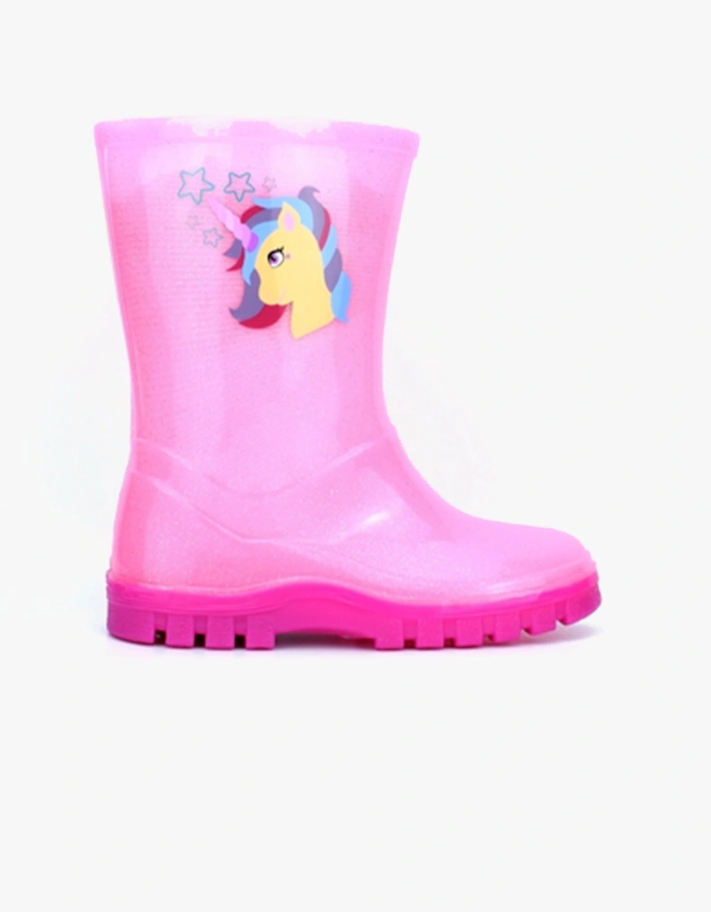 Stormwells UNICORN Girls Wellington Boots Pink Sparkle