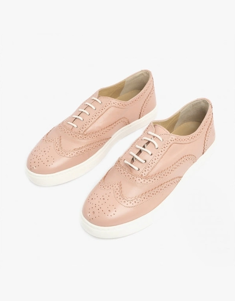 TAMMY Womens Leather Brogue Trainers Light Pink