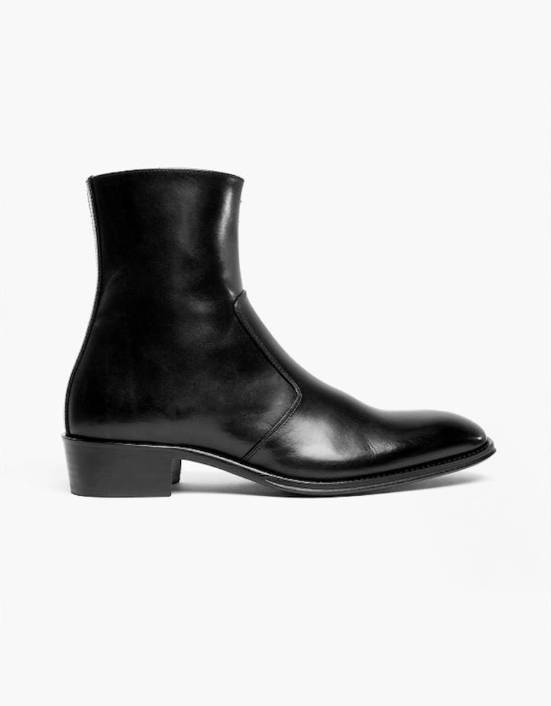 ARNO Mens Leather Cuban Heel Boots Black