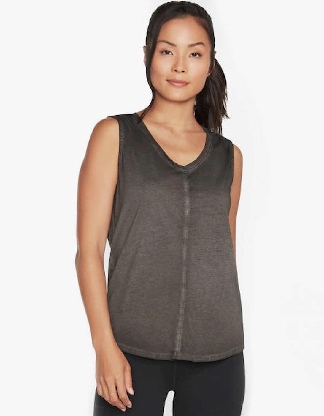 Women's Skechers W1TT128/BLK DIAMOND WASH HATHA V-NECK Womens Tank Bold Black - Size: X-LARGE