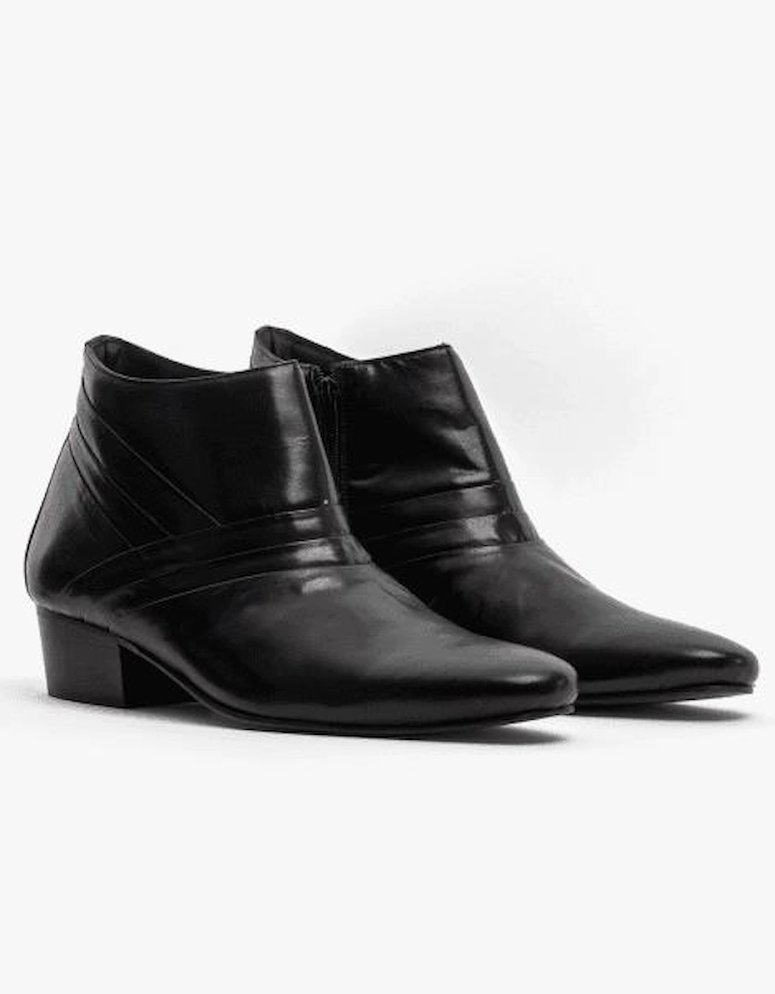 MARIO Mens Leather Cuban Heel Boots Black