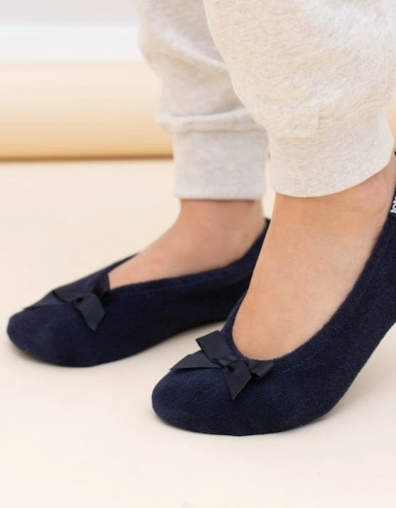 Isotoner STRETCH TERRY BOW Womens Ballet Slippers Navy