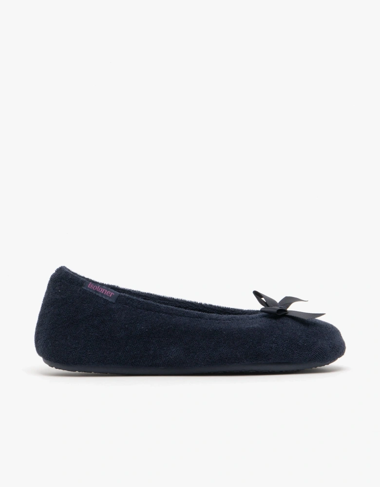 Isotoner STRETCH TERRY BOW Womens Ballet Slippers Navy