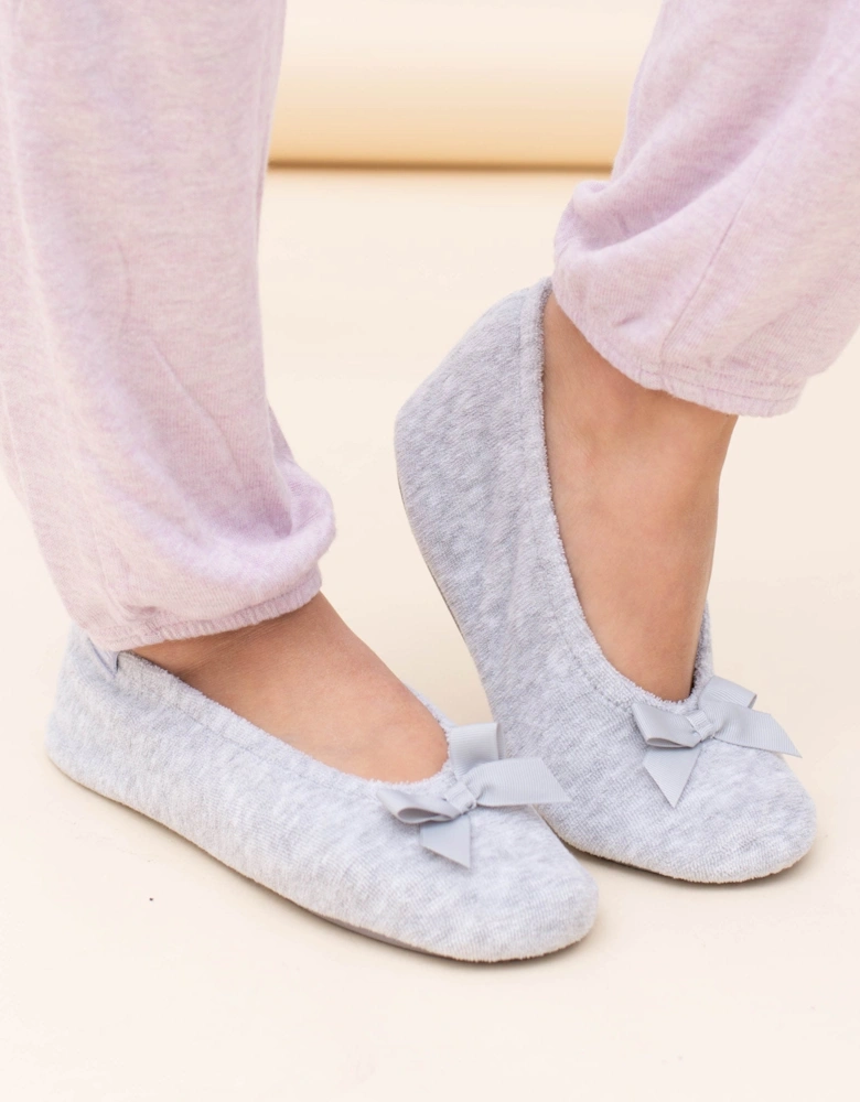 Isotoner STRETCH TERRY BOW Womens Ballet Slippers Grey