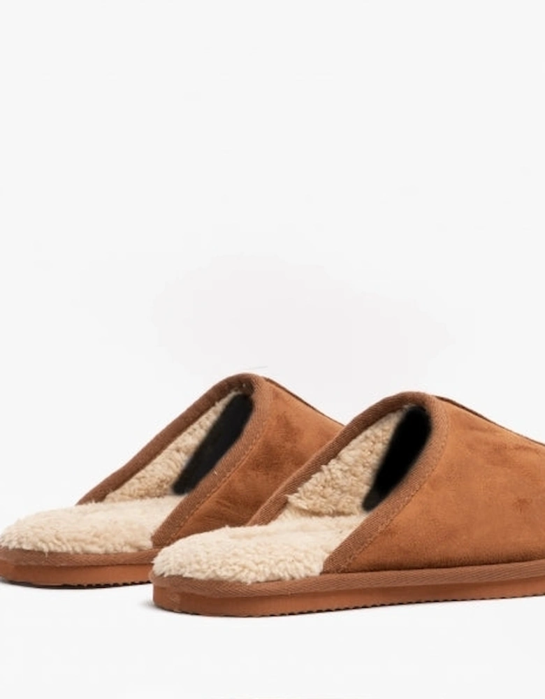 DUDELY Mens Microfiber Mule Slippers Almond