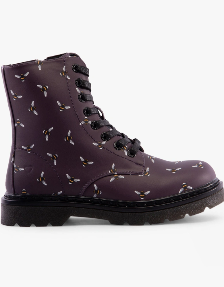 JUSTINA2 NEW BEE PRINT Womens Lace Up Boots Purple