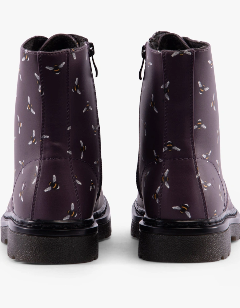 JUSTINA2 NEW BEE PRINT Womens Lace Up Boots Purple