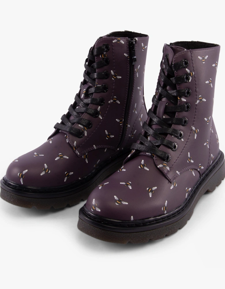 JUSTINA2 NEW BEE PRINT Womens Lace Up Boots Purple