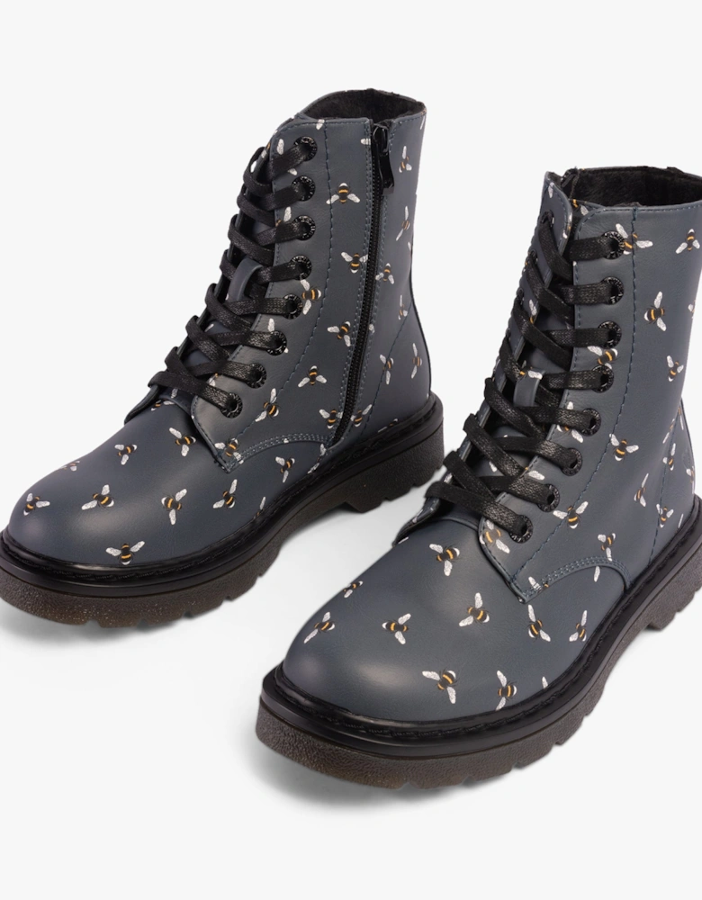 JUSTINA2 NEW BEE PRINT Womens Lace Up Boots Ocean