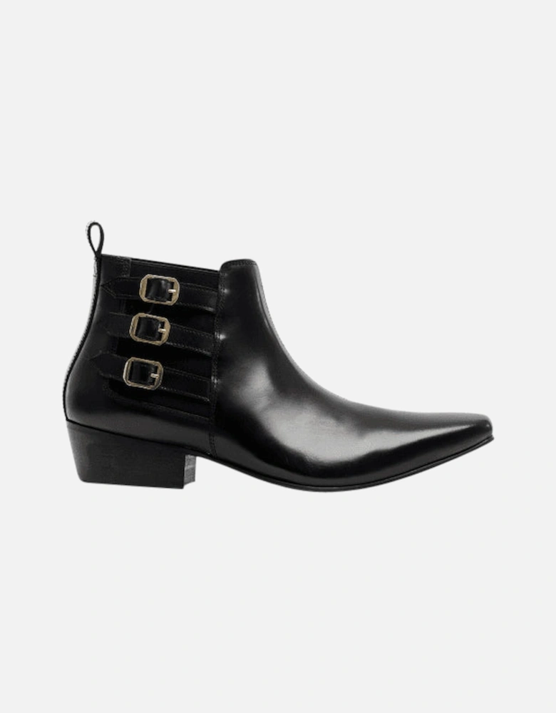 LORENZO Mens Leather Cuban Heel Boots Black