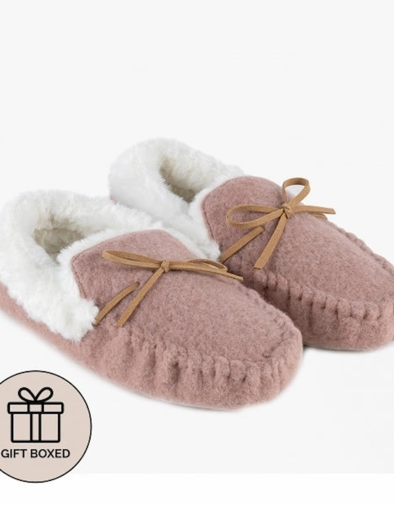 FELT Womens Moccasin Slippers Pink