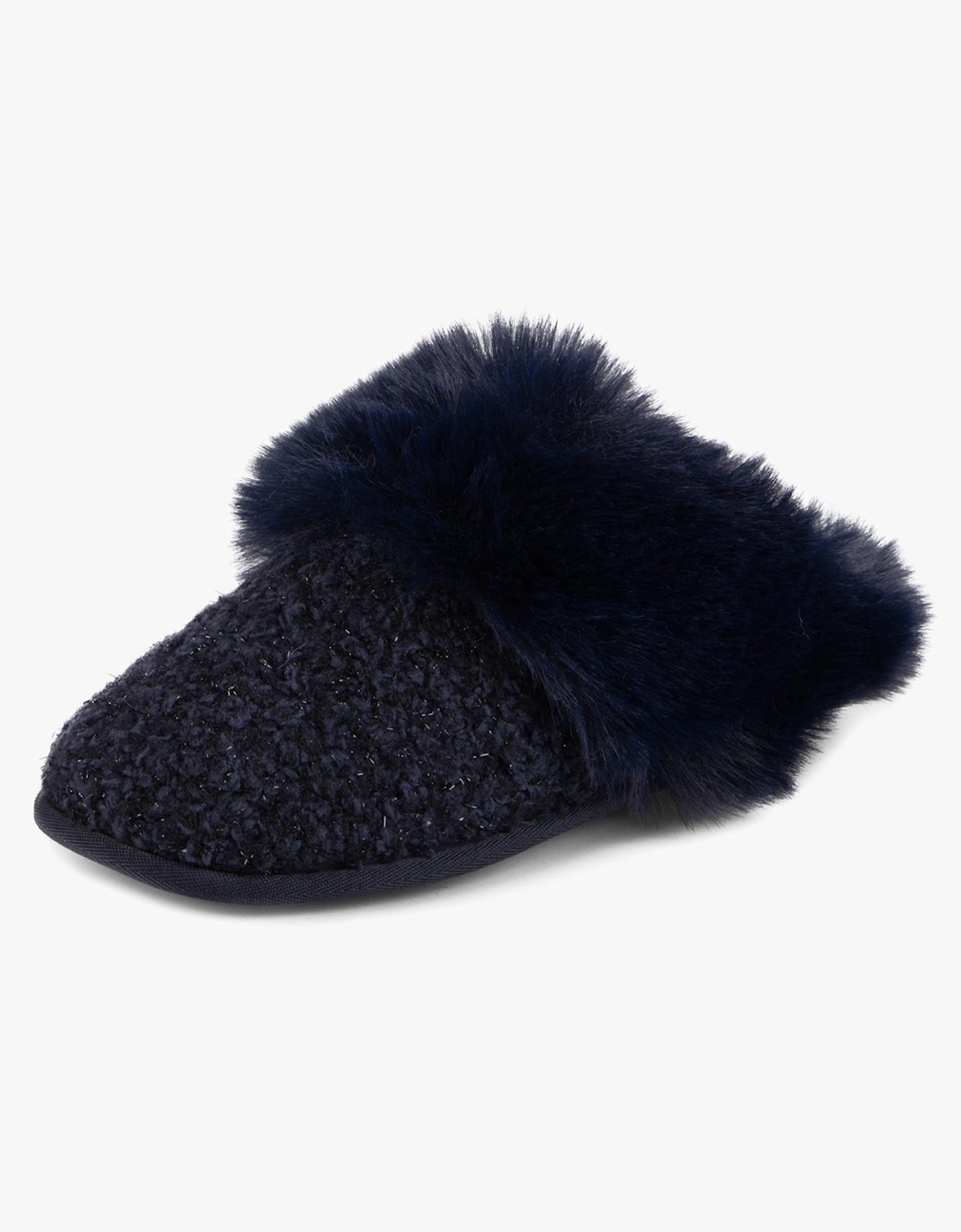 TEXTURED SPARKLE FAUX FUR MULE Slippers Womens Navy