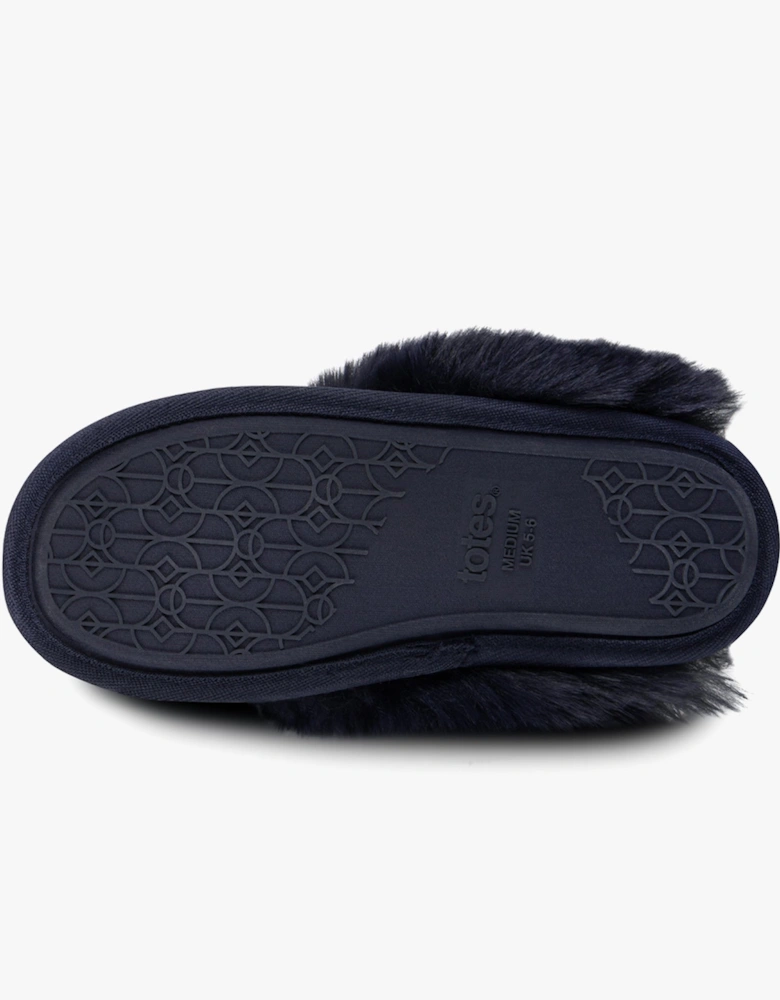 TEXTURED SPARKLE FAUX FUR MULE Slippers Womens Navy