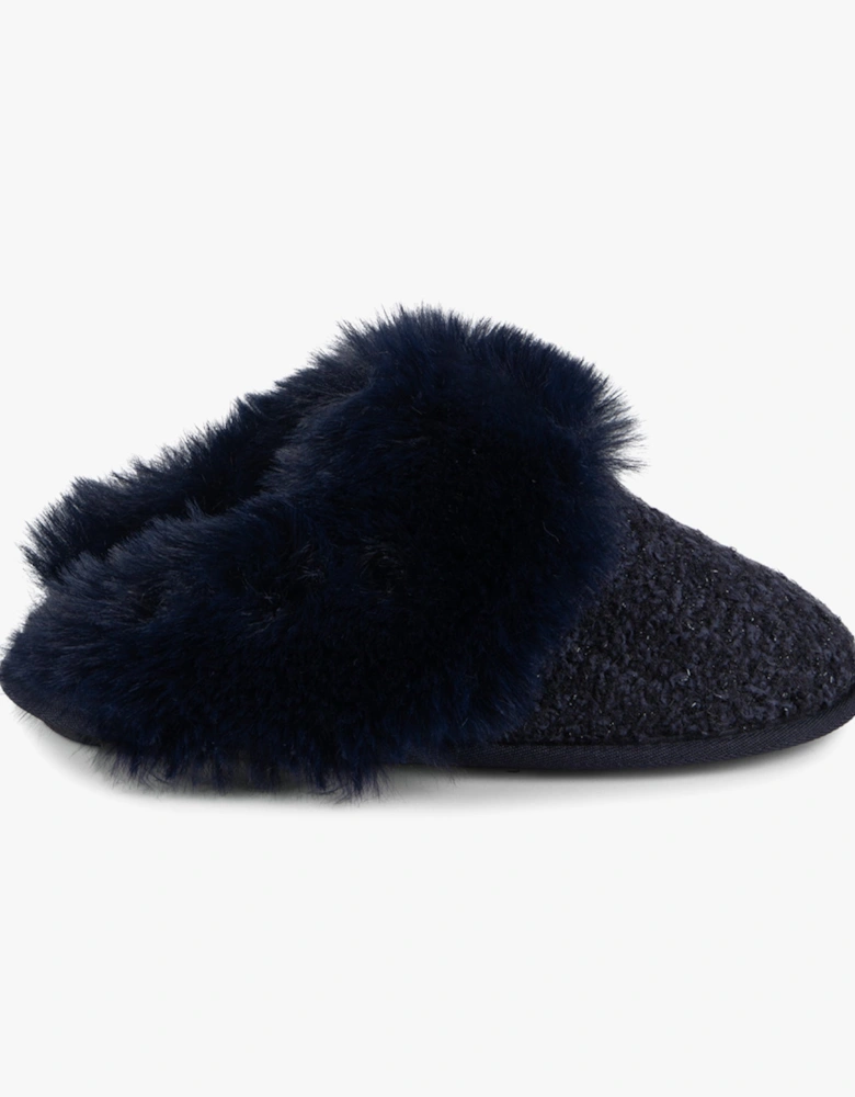 TEXTURED SPARKLE FAUX FUR MULE Slippers Womens Navy