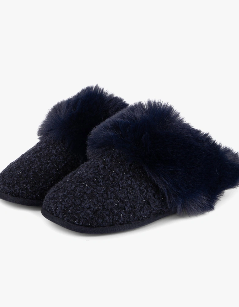 TEXTURED SPARKLE FAUX FUR MULE Slippers Womens Navy