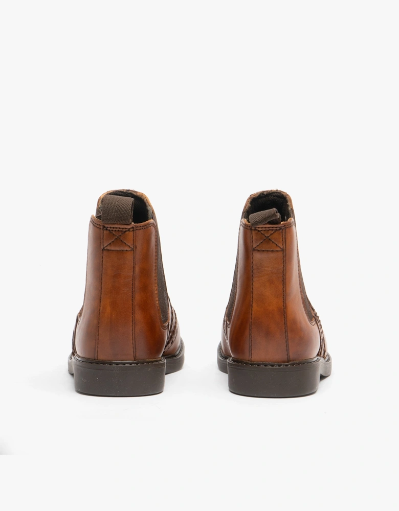 JOHNNY Boys Leather Brogue Chelsea Boots Tan