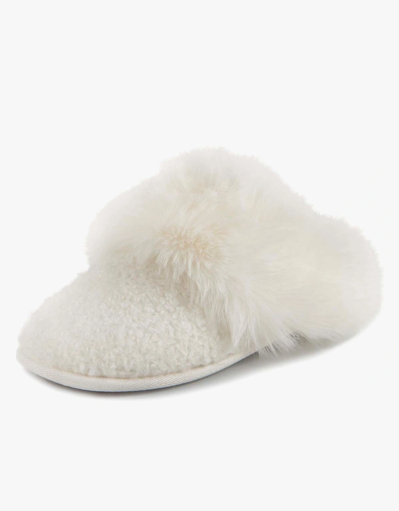 TEXTURED SPARKLE FAUX FUR MULE Slippers Womens Cream