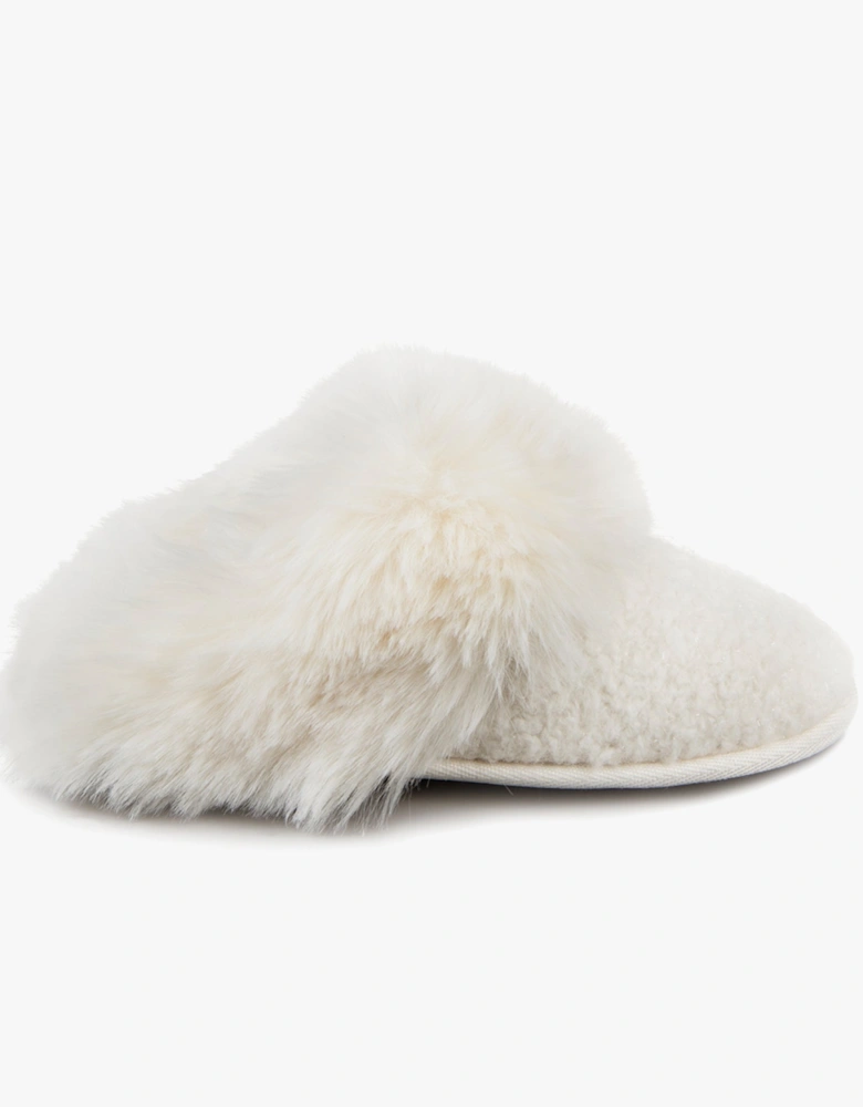 TEXTURED SPARKLE FAUX FUR MULE Slippers Womens Cream