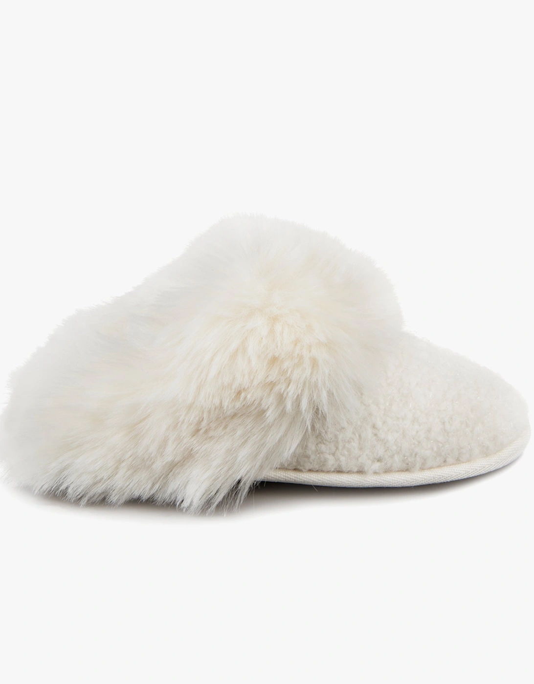 TEXTURED SPARKLE FAUX FUR MULE Slippers Womens Cream, 9 of 8