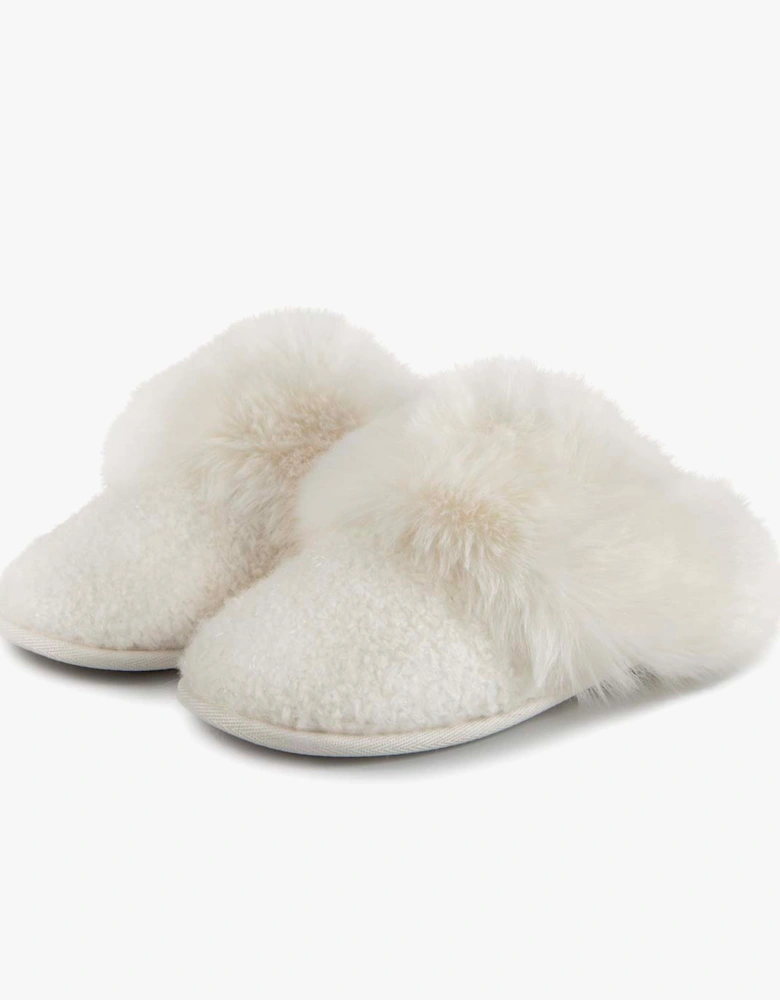 TEXTURED SPARKLE FAUX FUR MULE Slippers Womens Cream