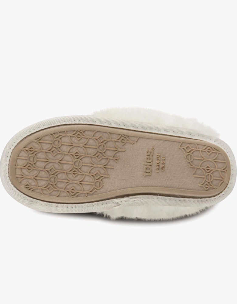 TEXTURED SPARKLE FAUX FUR MULE Slippers Womens Cream