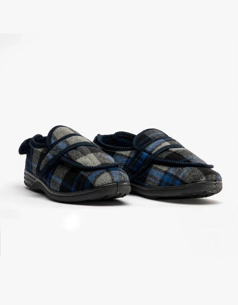 Jo & Joe BUXTON Mens Touch Fasten Slippers Navy/Grey