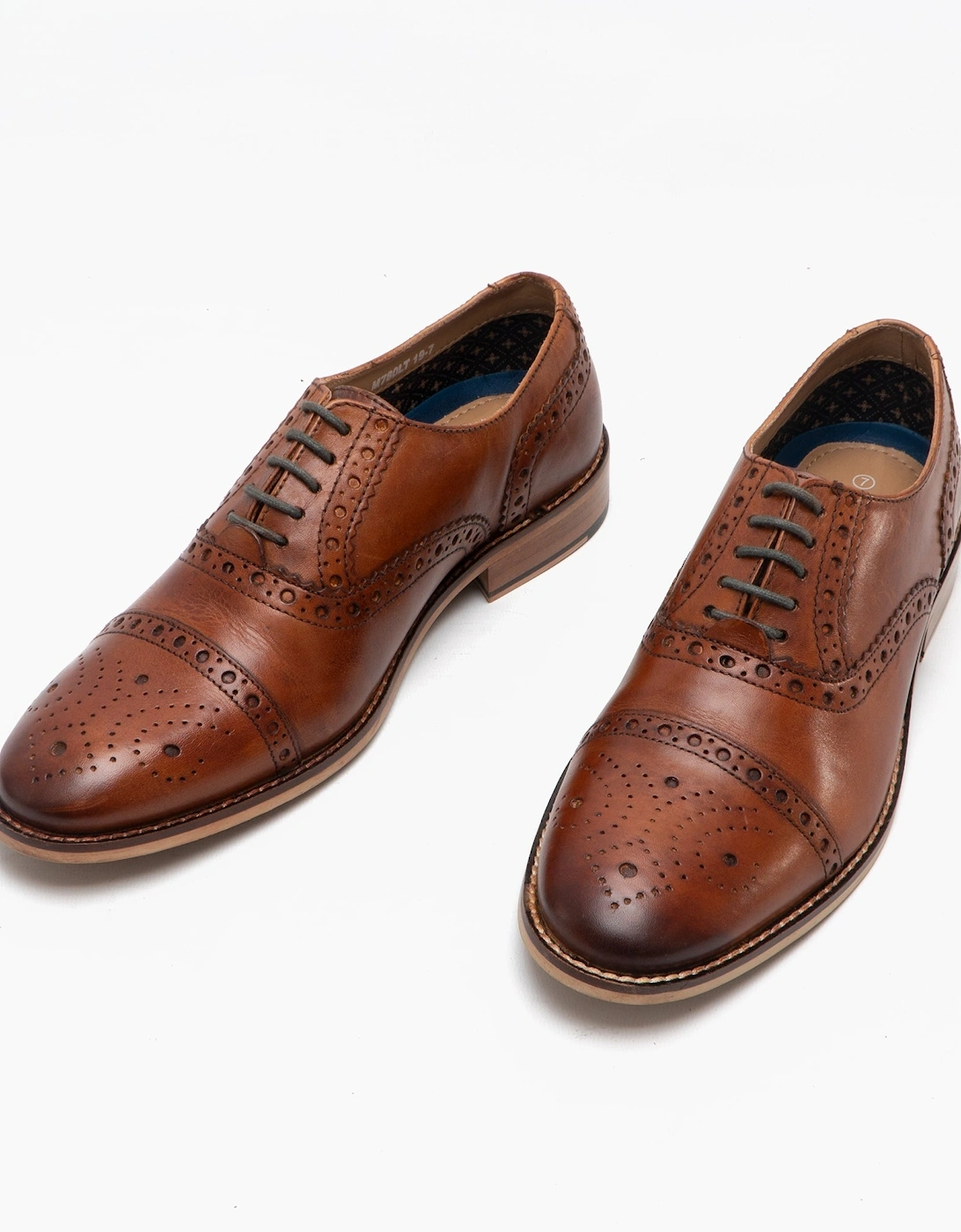 TREVOR Mens Leather Capped Brogue Shoes Tan