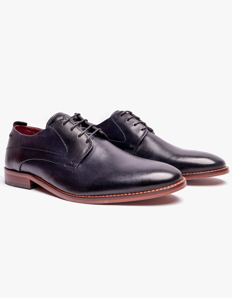 London SCRIPT Mens Leather Derby Shoes Navy