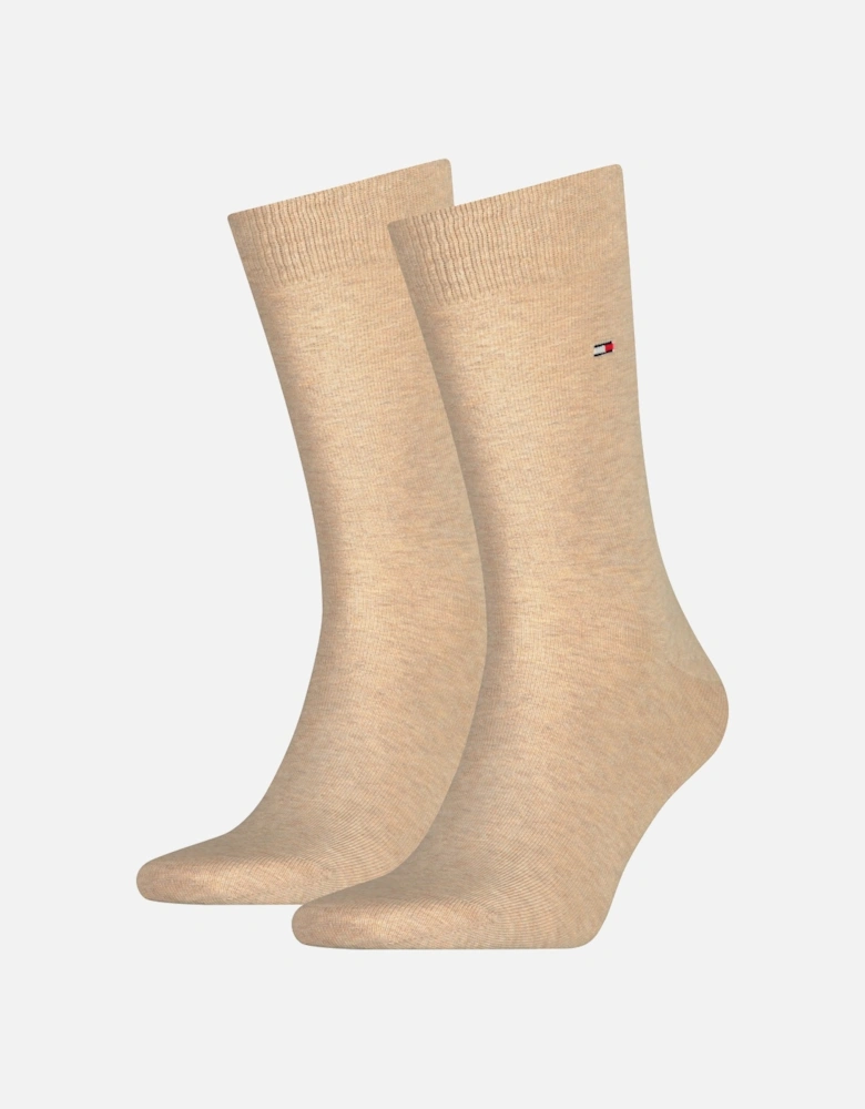 2 Pack Mens Crew Classic Socks Beige