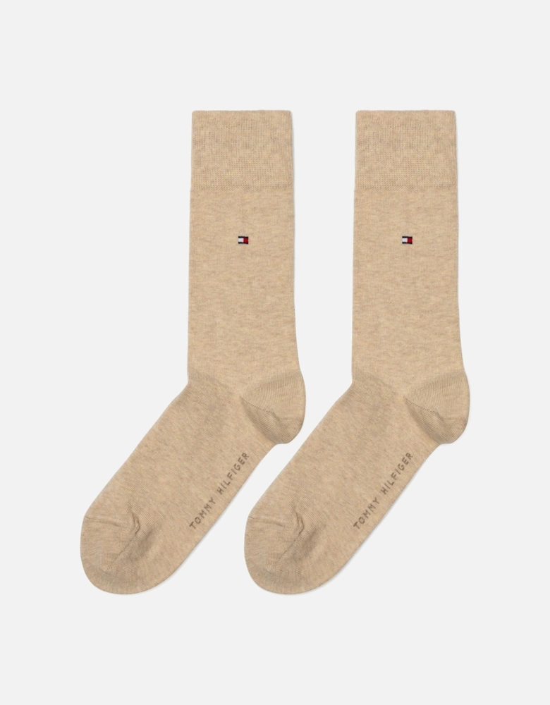 2 Pack Mens Crew Classic Socks Beige