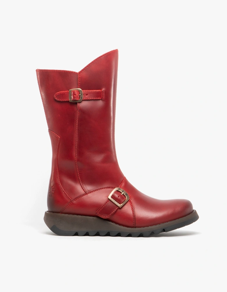 MES 2 Womens Leather Zip Up Mid-Calf Boots Red