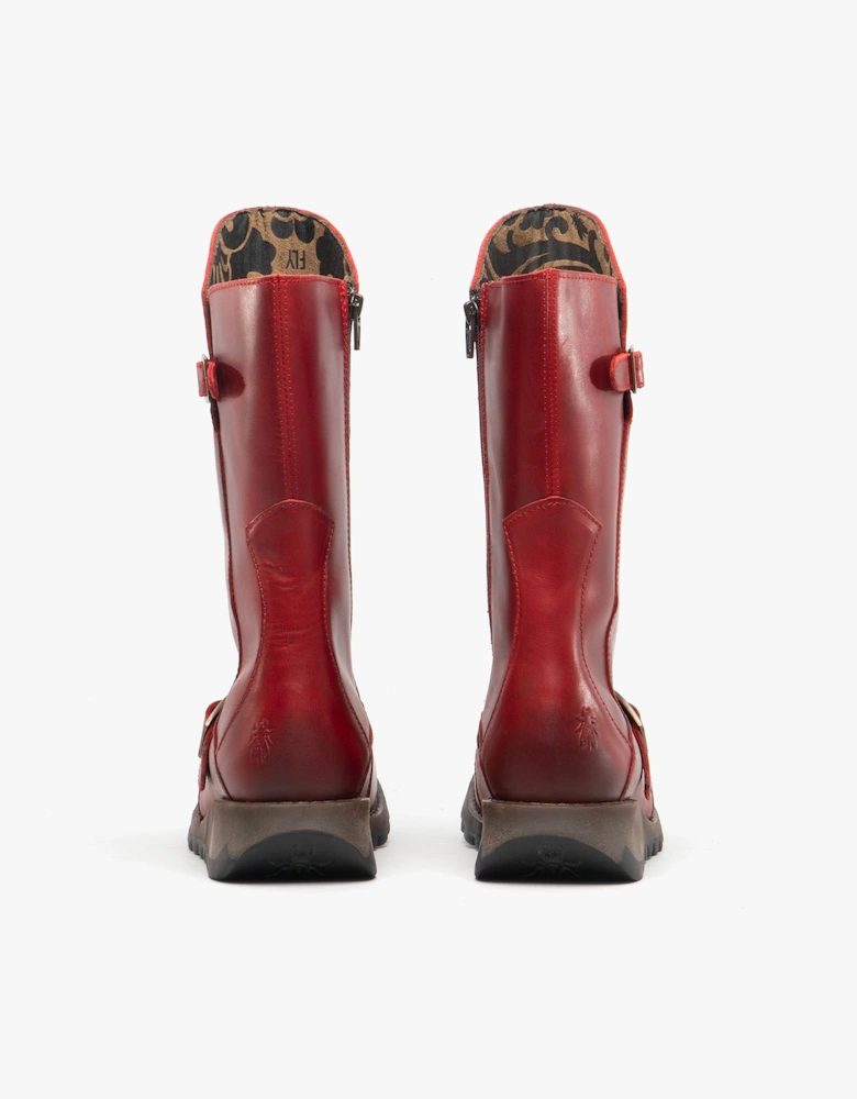 MES 2 Womens Leather Zip Up Mid-Calf Boots Red