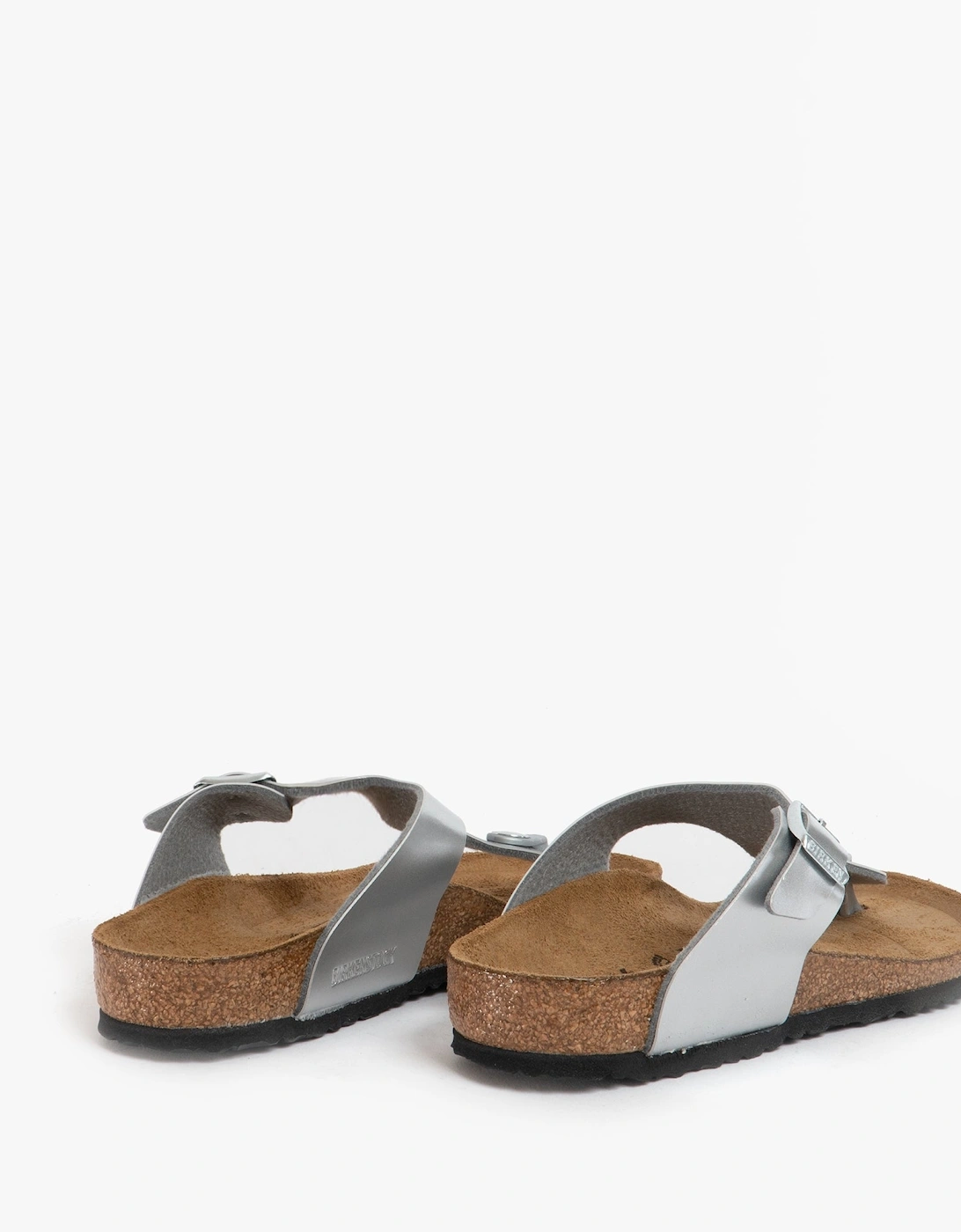 1019159 (Reg) Girls Birko-Flor Toe Post Sandals Electric Metallic Silver