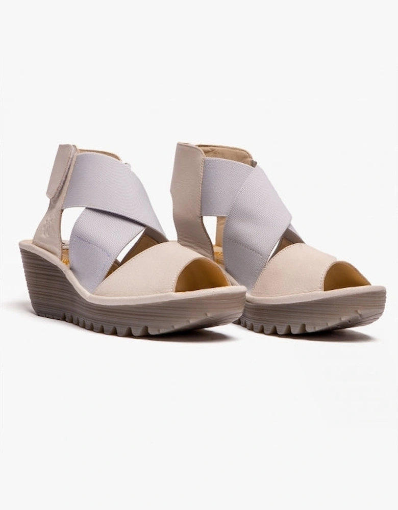 YUBA385FLY Crossover Wedge Womens Sandals Off White