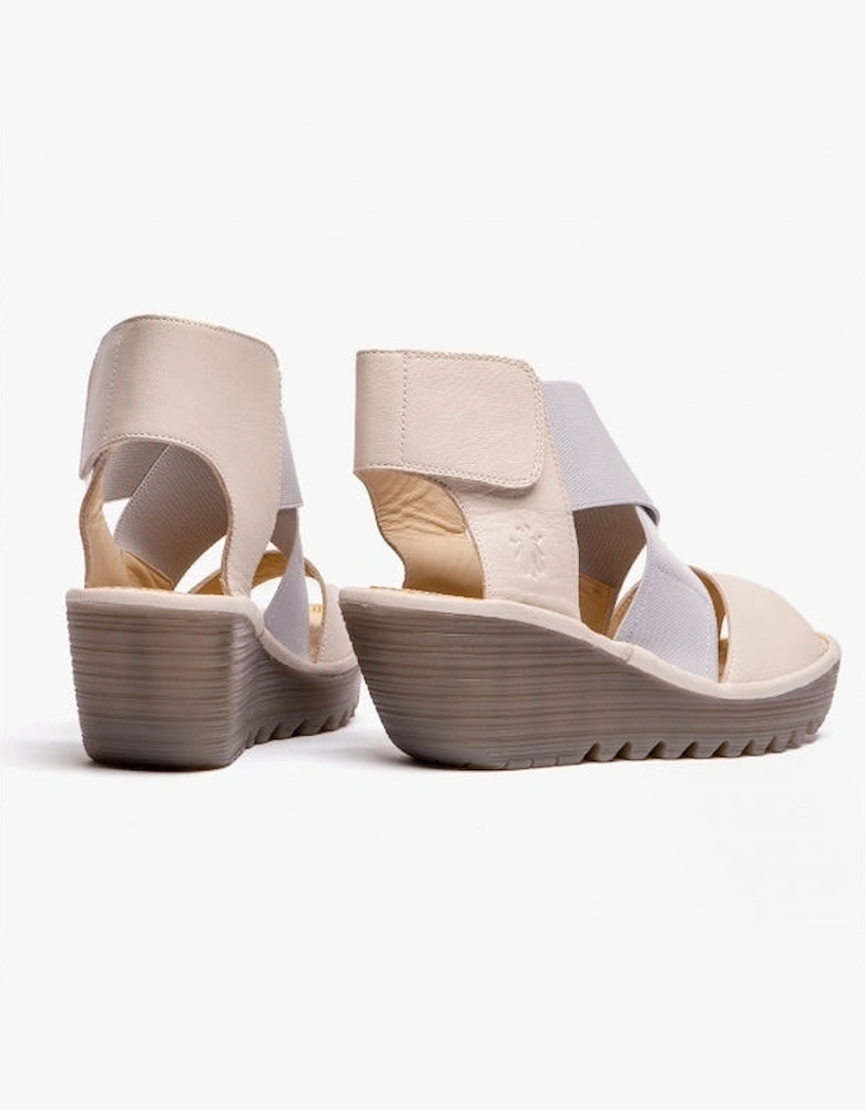 YUBA385FLY Crossover Wedge Womens Sandals Off White