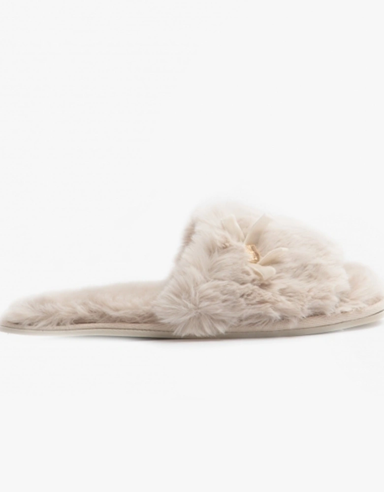 RUBY Womens Faux Fur Slide Slippers Cream