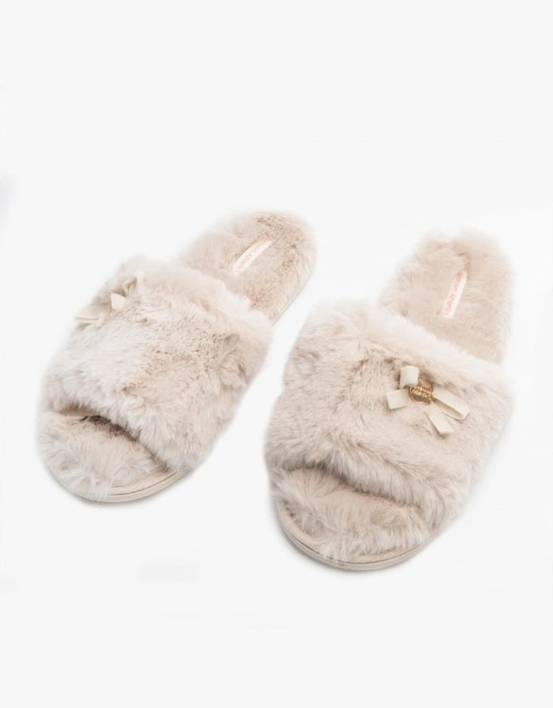 RUBY Womens Faux Fur Slide Slippers Cream