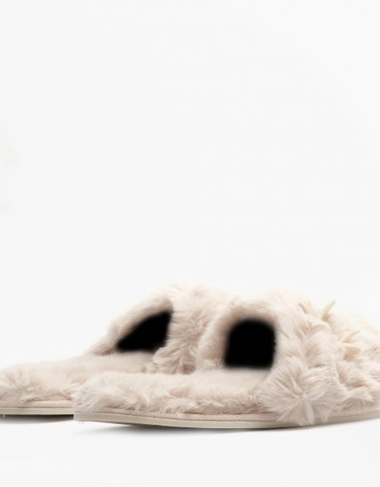 RUBY Womens Faux Fur Slide Slippers Cream