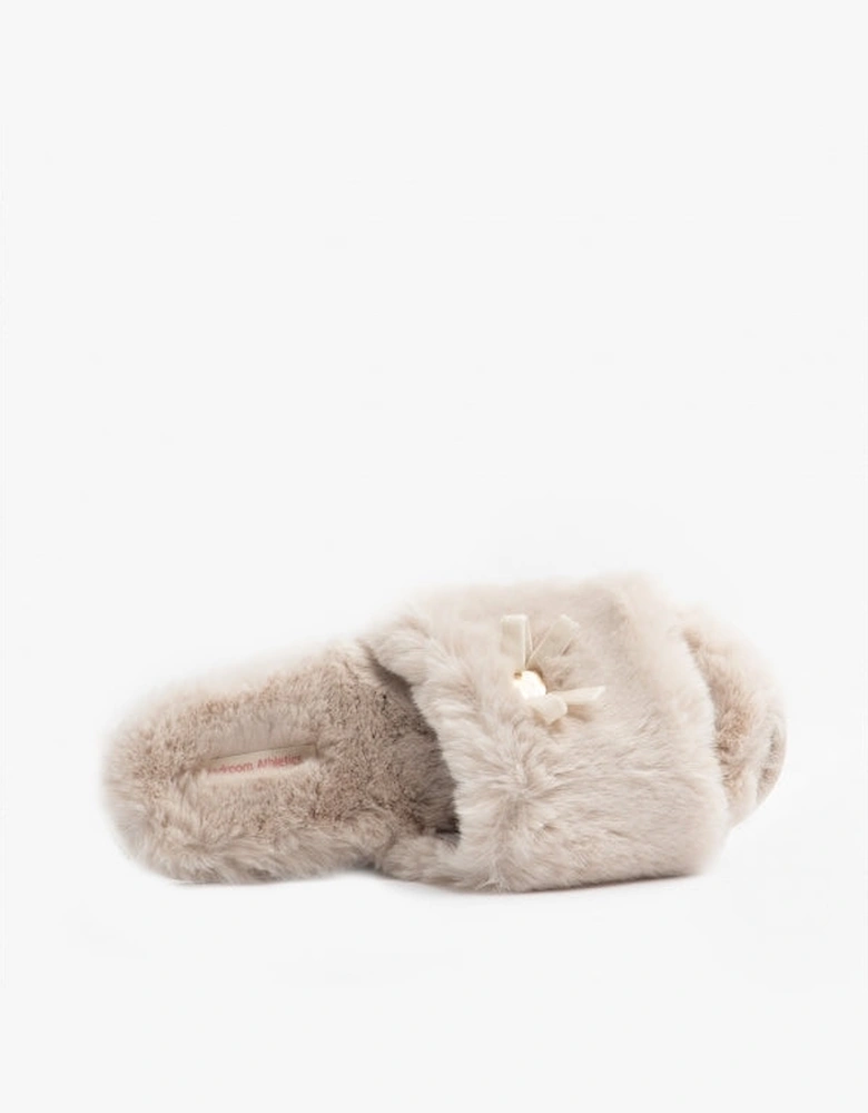 RUBY Womens Faux Fur Slide Slippers Cream