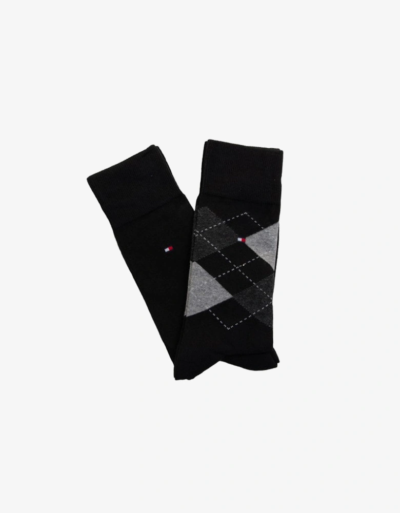 2 Pack Mens Crew Checked Socks Black