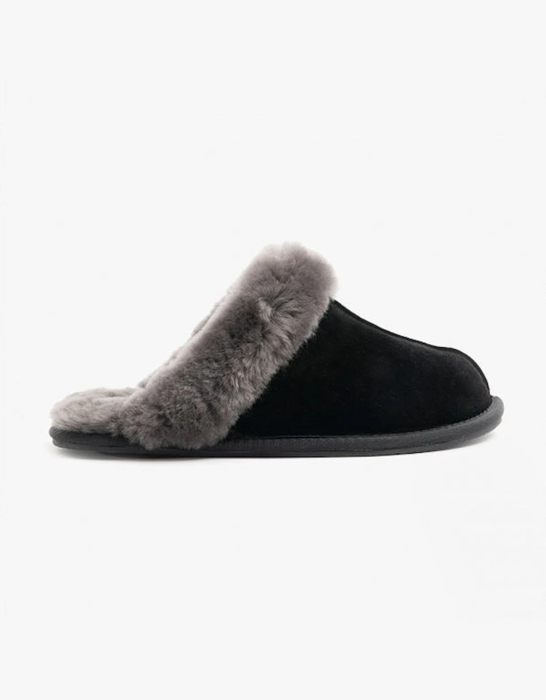 AYLA Womens Real Sheepskin Mule Slippers Black