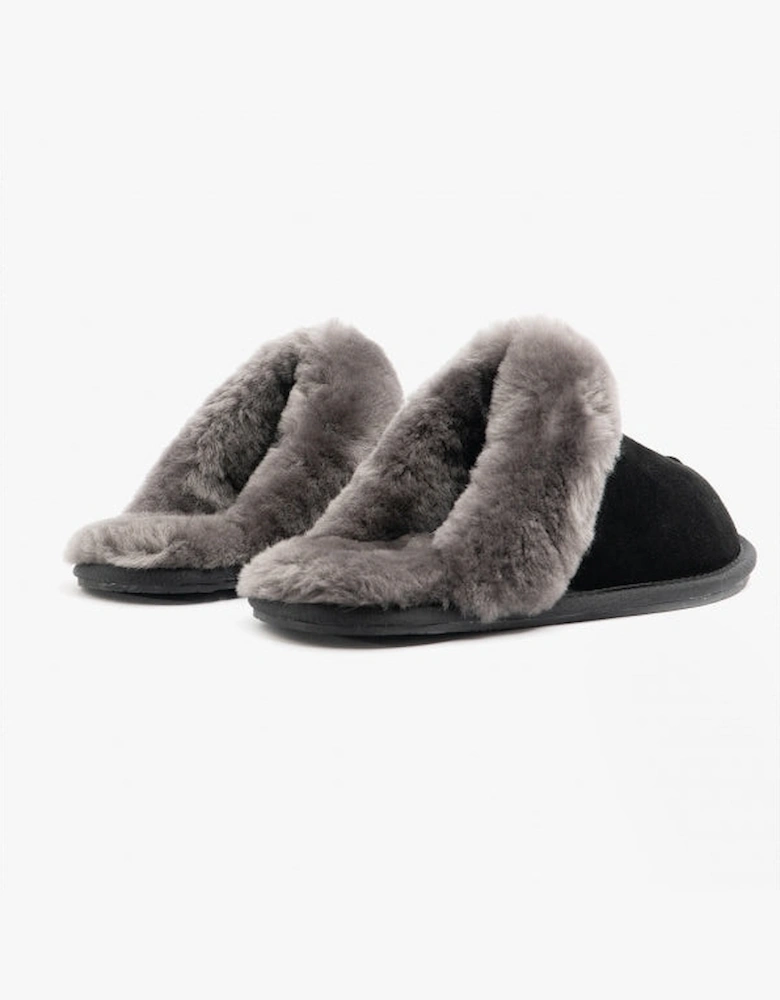 AYLA Womens Real Sheepskin Mule Slippers Black