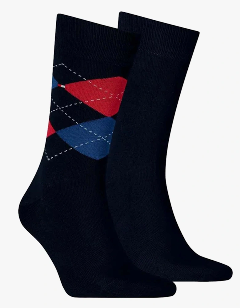 2 Pack Mens Crew Checked Socks Black