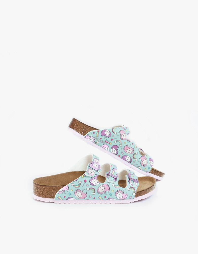 FLORIDA 1018845 (Reg) Girls Birko-Flor Three Strap Sandals Unicorn Seafoam