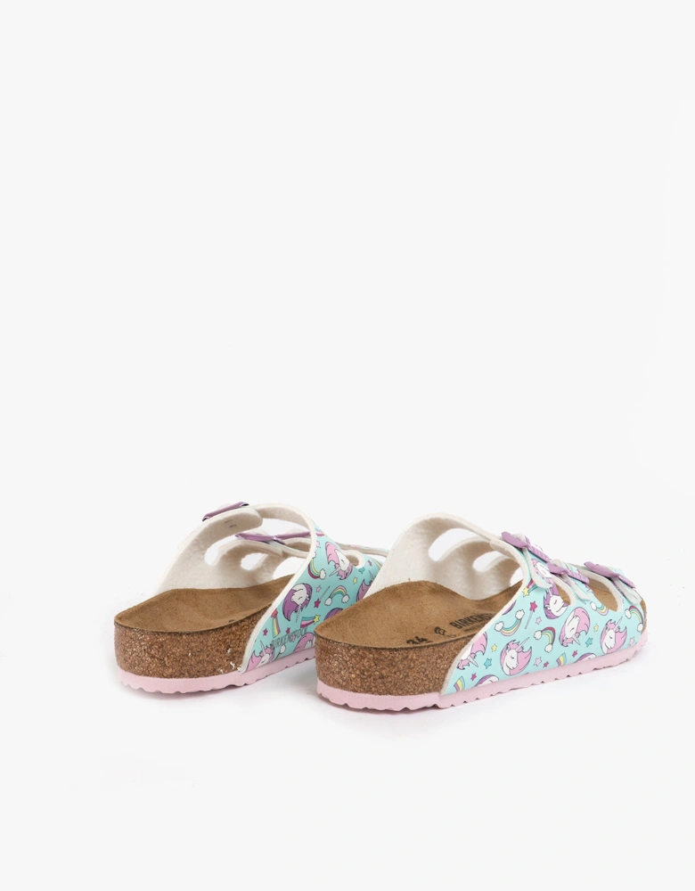 FLORIDA 1018845 (Reg) Girls Birko-Flor Three Strap Sandals Unicorn Seafoam