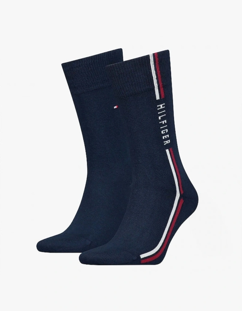 2 Pack Stripe Mens Crew Socks Navy