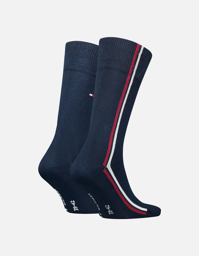 2 Pack Stripe Mens Crew Socks Navy