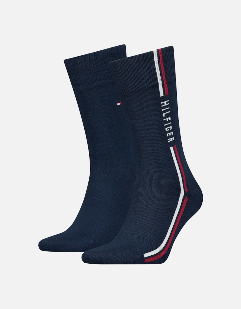 2 Pack Stripe Mens Crew Socks Navy