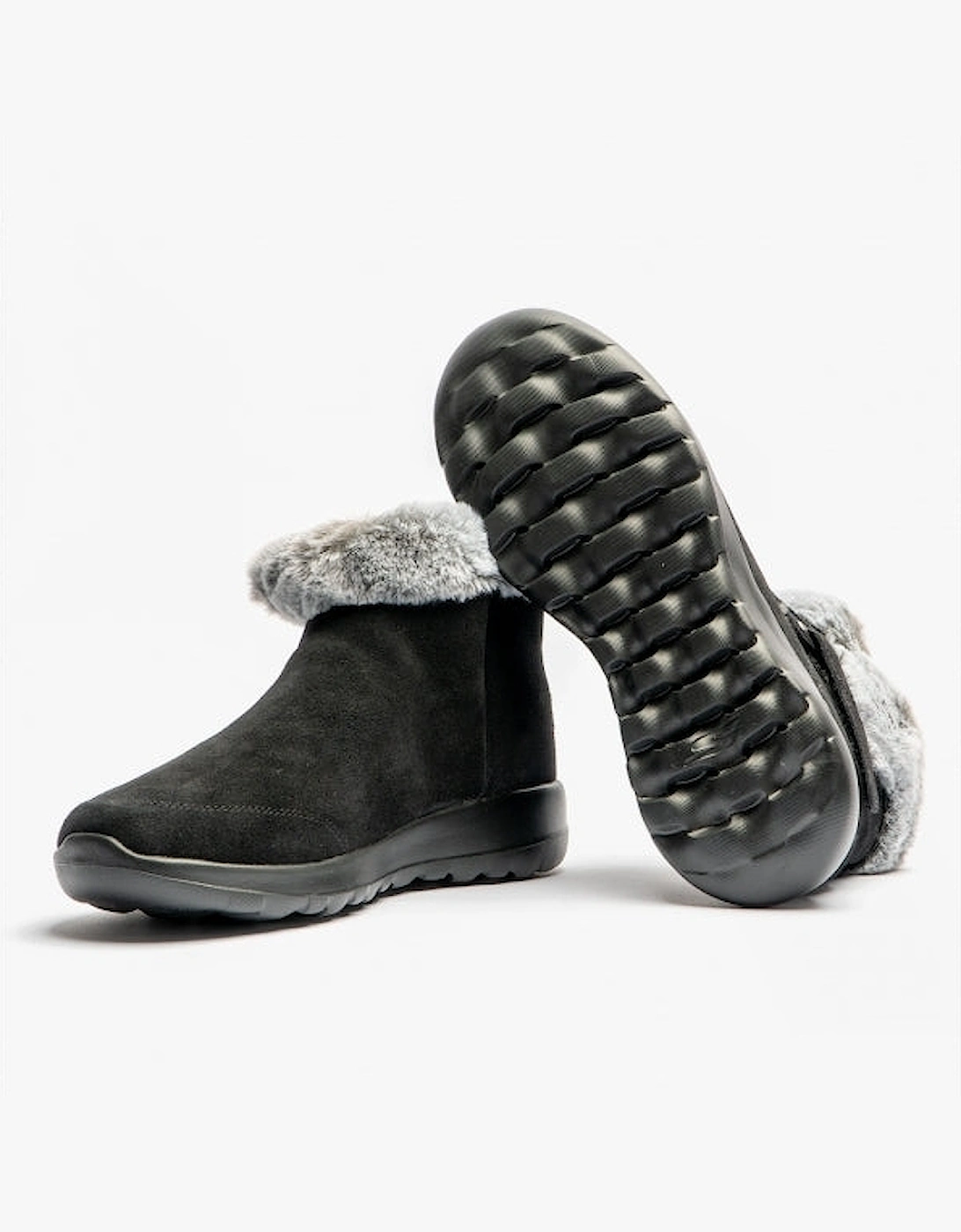 144041/BKGY ON-THE-GO JOY-FIRST GLANCE Womens Suede Ankle Boots Black/Grey